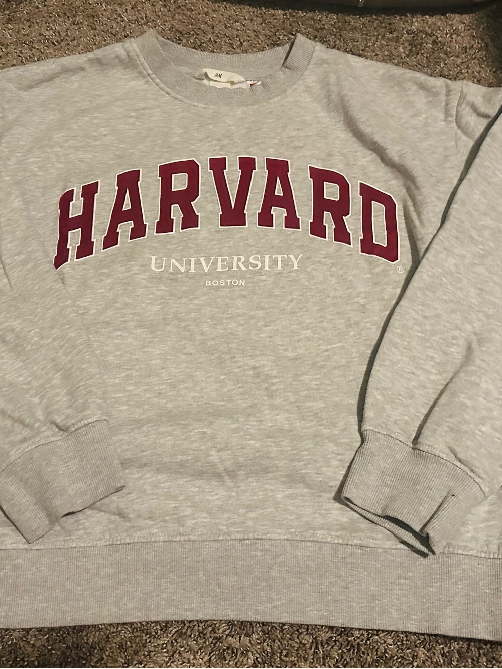 H&M Light Gray Crewneck Sweatshirt with Maroon Harvard Print